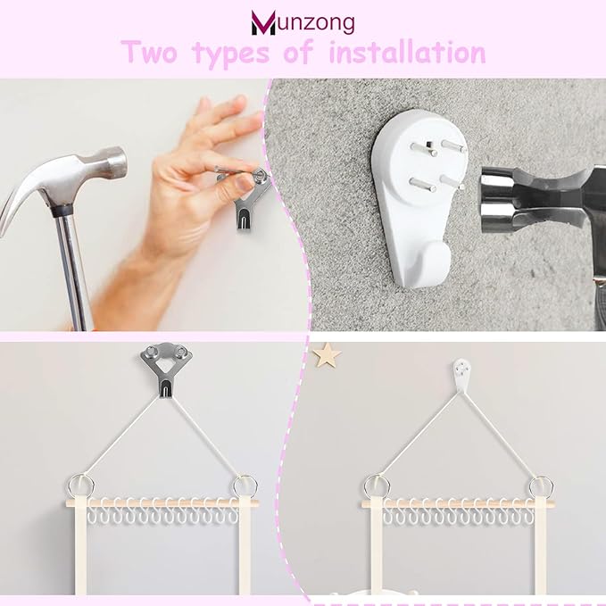 Munzong Headband Holder 52x17 inch, 2 Pack Bow Organizers for Baby Girls, Large Nursery Wall Hanging Back Door Bow Holder Shelf w/ 60 Hooks, 5 Tier Hair Accessories Organizer Storage for Toddler Kids