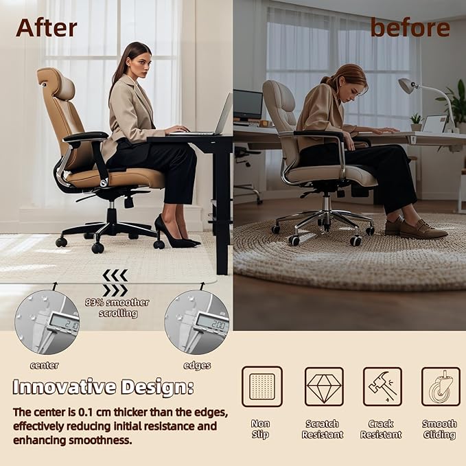 Lebata Office Chair Mat for Carpet Floor, 48" x 65", Slip Resistant Heavy Duty Under Desk Protector for Low Pile Carpets, Rolling Computer Mat with Studs for Home