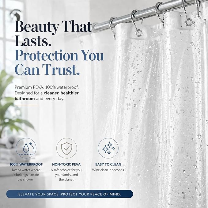EHZNZIE Frosted Shower Curtain Liner 36x72, PEVA Waterproof Bath Curtain, No Chemical Smell, 2 Weighted Magnets, Durable with Rustproof Metal Grommets