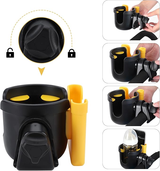 Accmor Stroller Cup Holder with Phone Holder, Bike Cup Holder, Universal Cup Holder for Uppababy Nuna Doona Strollers, 2-in-1 Cup Phone Holder for Stroller, Bike, Wheelchair, Walker, Scooter