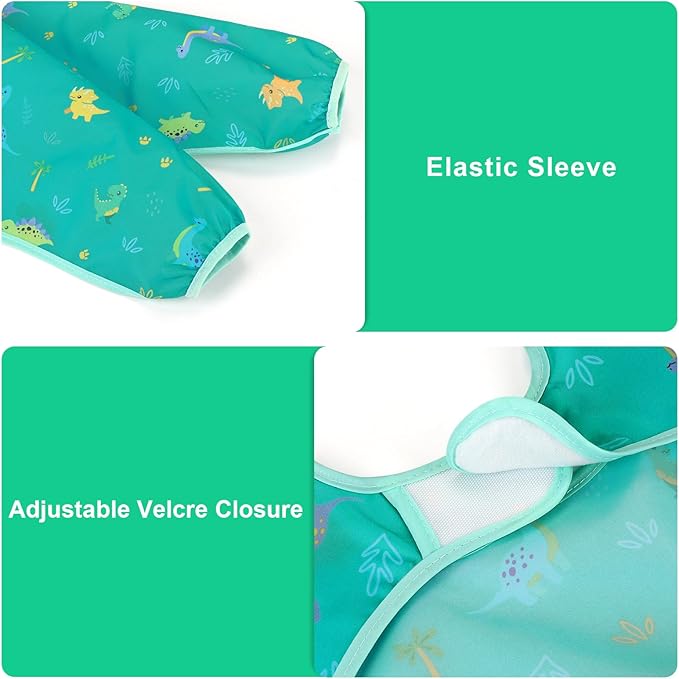 Accmor 5 Pack Long Sleeve Bibs, Baby Smock Waterproof Sleeved Bib Smock for Baby Toddler 6-36 Months
