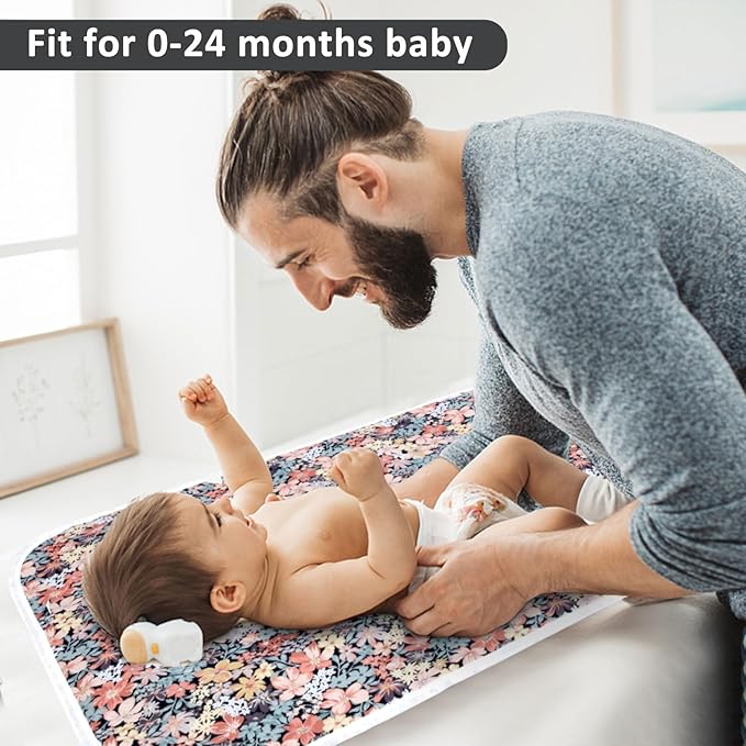 Baby Diaper Changing Pad, 21 5/8" x 31.5" Waterproof Changing Pad Liners - Reusable Soft and Absorbent Portable Changing Mat(Floral3-1PCS)