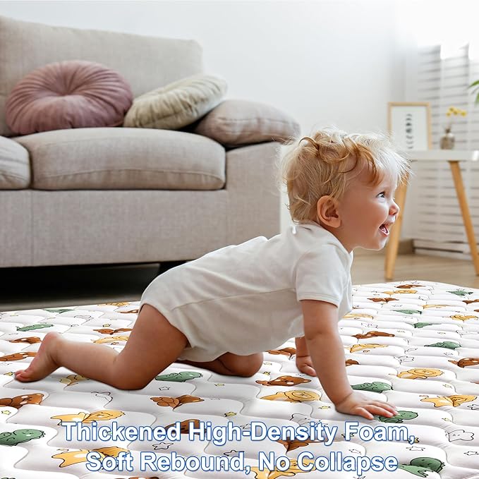 Lilyvibebearhappy Baby Play Mat, 59x59 Inch Thicker and Larger Non-Slip Cushioning Foam Playmats for Babies,Toddlers, Infants, Play & Tummy Time, Foldable and Machine Washable Baby Mat for Floor