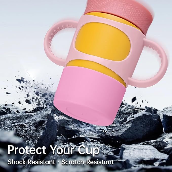 NiHome Silicone Double Handle & Boot for Owala Kids’ Tumbler 12oz 15oz, Easy to Install for Toddlers to Grip & Train, Shock-Absorbing Bottom Sleeve Drop Protection, Soft and Safe for Daily Use (Pink)
