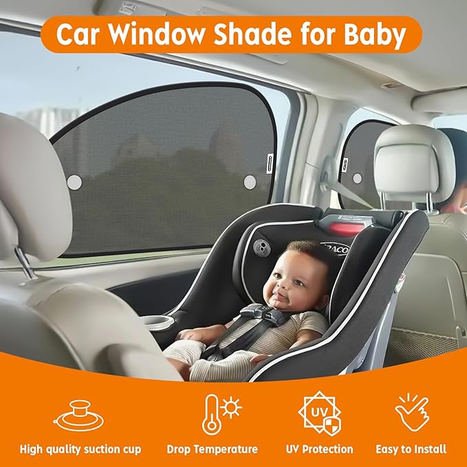 2025 New Upgrade Car Window Shades for Side Window 25"X15"(2 Pack),Car Window Shade for Baby Suction Cup,Sun Shade Side Window Can Blocks 99.98% UVR