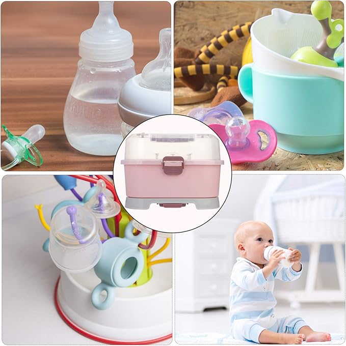 NUOBESTY Baby Bottle Storage Box with Cover Portable Milk Bottle Case and Drying Rack for Home and Travel 13.8 X 9.8 X 9.8 Inches Organizer for Baby Supplies