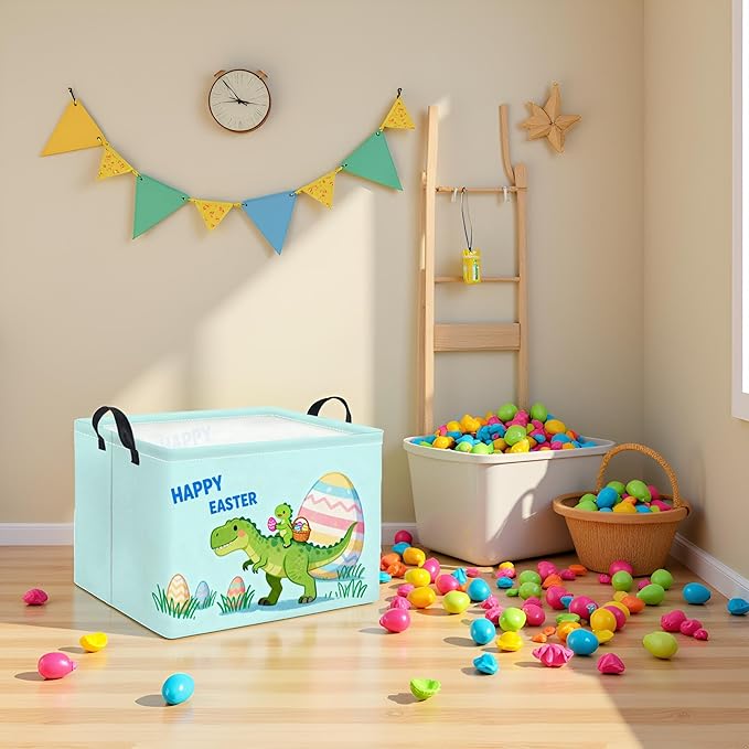 TIBAOLOVER Rectangular Easter Basket for Home Kitchen Baby Girls Basket Cute Storage Bin Organizer Shelf Book Room Decor(Cute Dinosaur)