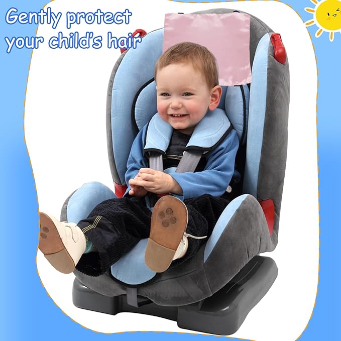 2 Pack Satin Car Seat Headrest Cover for Babies, Soft Silk Feeling Hair Protector for Infant Car Seats & Strollers,Reduce Frizz & Bald Spots (Gray & Pink)