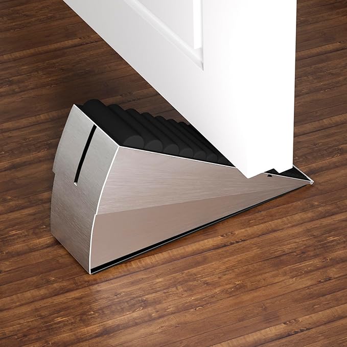 HOMOTEK Adjustable Tall Wedge Door Stopper, Higher Door Stopper Heavy Duty Stainless Steel Door Stop for Bottom of Door, Spring Non-Slip Rubber, Suit for Door Clearance of 0.2"-3", Silver,2 Pack