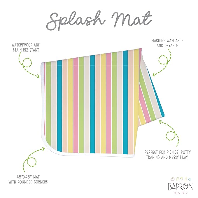 BapronBaby Rainbow Stripes Splash Mat - Waterproof Catch-All for Under High Chairs, Floors, Tables, Playtime or Arts & Crafts - Machine Washable - 45" x 45”