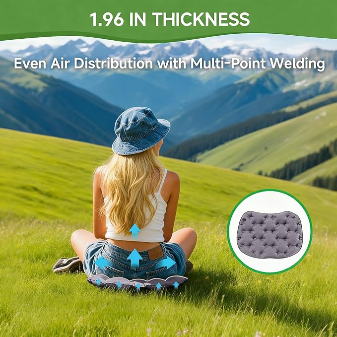 LRTOEH Inflatable Seat Cushion with Air Pump, Airplane Seat Cushion for Long Flights, Lightweight Stadium Seats Pad, Travel Portable Push-Press Air Seats Cushions for Hiking Office Car(Gray)