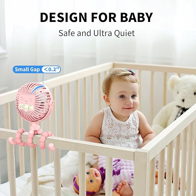 AMACOOL Battery Operated Stroller Fan, Newborn & Baby Travel Essentials, Registry Gifts, Flexible Tripod Clip On Fan with 3 Speeds and Rotatable for Car Seat Crib Bike Treadmill, Beach Essentials