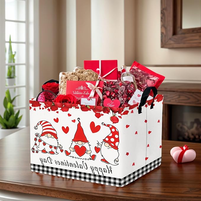 ASKETAM Valentine's Day Basket for Gifts Empty Cute Heart Large Gift Basket Decorative Storage Bin for Kid and Baby Room Décor (Dwarf Elf Love)