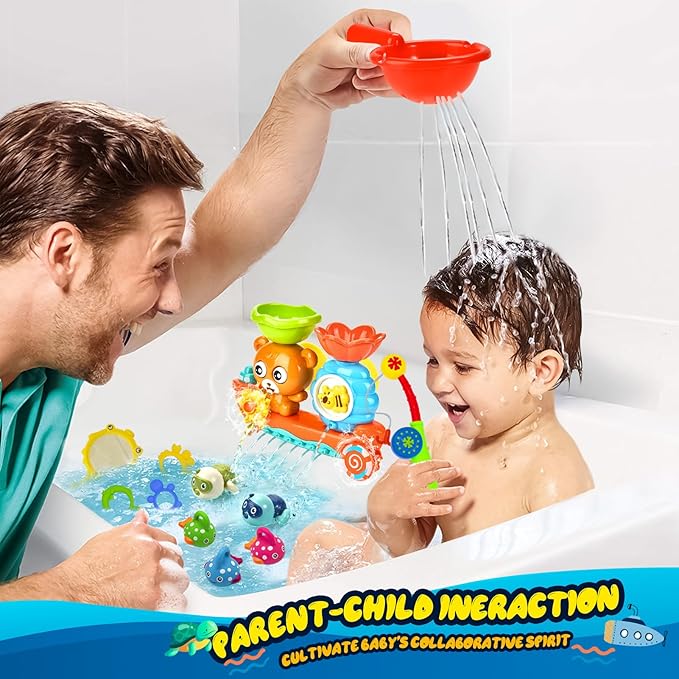 Bath Toys for Kids 1-3 Fishing Games Swimming Wind-up Turtle Toddler Bathtub Toy Water Tub Pool Toys for Baby 1 2 3 4 Years Boys Girls Gift Box