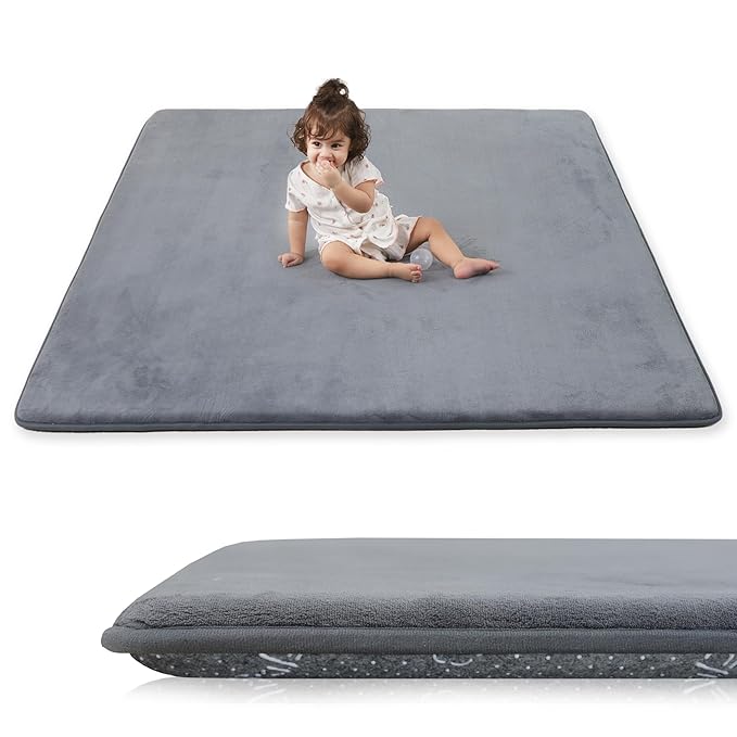 1.3" Thick Baby Play Mat for Floor, 79x79 Playpen Mat, Pro Soft Flannel Foam Mats Toddler Infant Kids Crawling for Nursery Rug Playroom Living Room Waterproof Easy Care Non-Slip (Dark Grey)