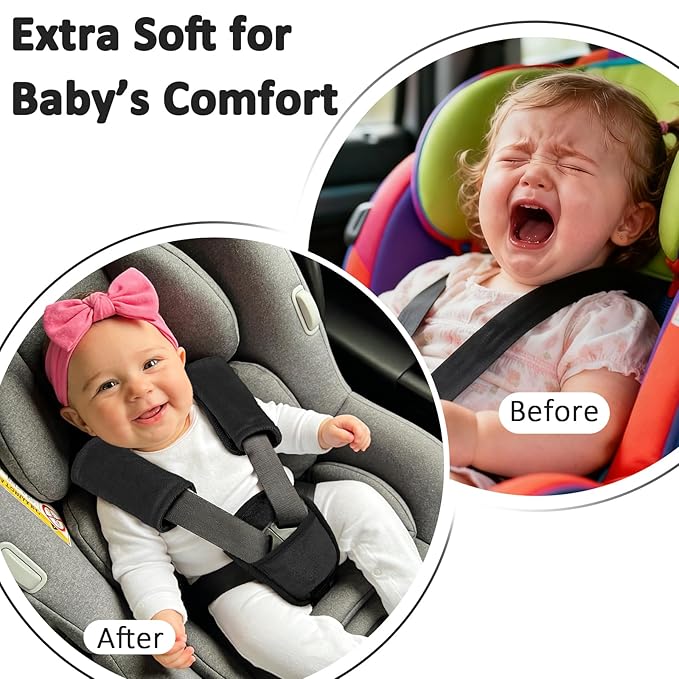 SWESEN Baby Car Seat Strap Covers, 3 Piece Soft Car Seat Strap Shoulder Pads for Baby Girls Boys, Double-Sided Use carseat Straps Covers for Stroller, Car Seats, Pushchair, Black