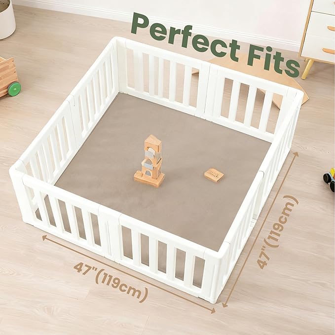 Huloo Sleep Baby Play Mat for Floor,1.3" Thick Elasti-Foam 47"×47" Playpen Mat for Tummy Time,Water Repellent Soft Coral Velvet for Toddler,Infant,Kids,Non-Slip Backing Safe for Crawling（Beige）