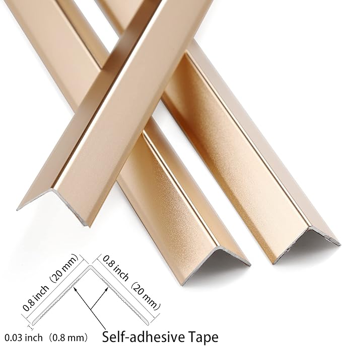 Aluminum Peel and Stick L Molding Corner Guards with 90° Angle for Wall Door Frame Cabinet Baseboard Protection and Decoration, 51.2in x 0.8in (3Pcs)