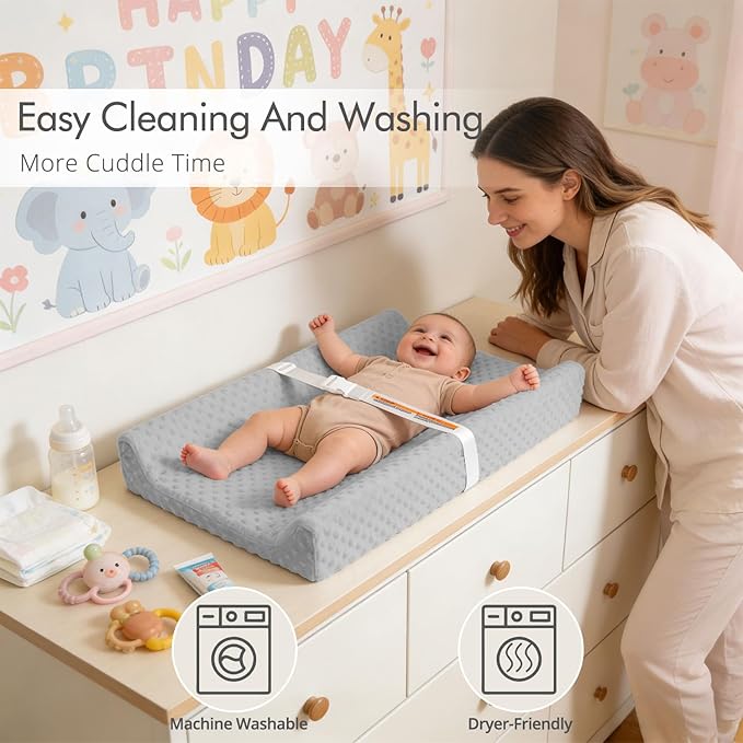 2 Pack Baby Changing Pad Covers, Super Soft Plush Dot Diaper Changing Table Covers Fit 32x16 Inch Changing Table Pad for Baby Boys & Girls