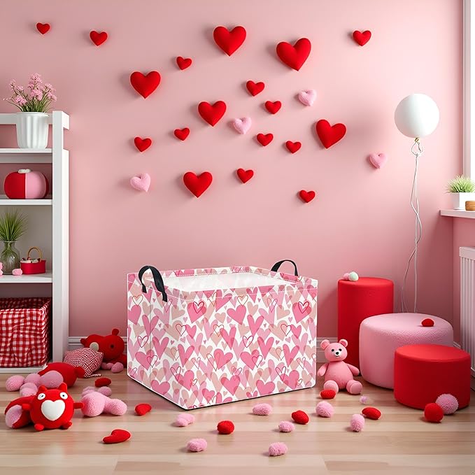 TIBAOLOVER Rectangular Valentines Basket for Women Girls Storage Bin Organizer Box Shelf Room Decor(Romantic Hearts)