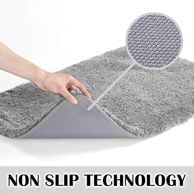 Suchtale Non Slip Bath Mat (20 x 32, Grey) Water Absorbent Soft Microfiber Shaggy Bathroom Rug Machine Washable Thick Plush Shower Mat