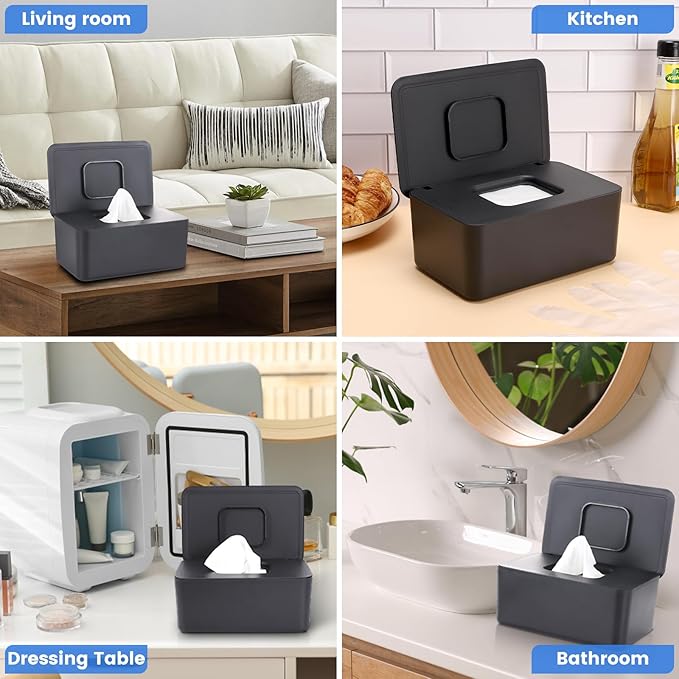 2 Pack Lijroavy Baby Wipes Dispenser, Baby Wipe Holder for Fresh Wipes, Non-Slip Baby Wipes Container, Refillable Wipes Box, Wipes Case with Sealing Design Lid (Black and White)