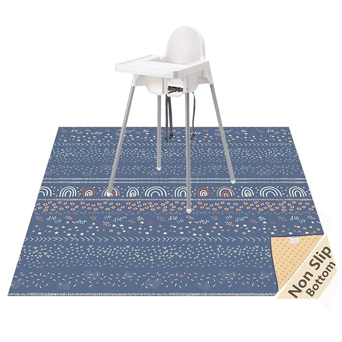 Splat Mat for Under High Chair/Arts/Crafts, WOMUMON 51" Waterproof Spill Mat Washable Non-Slip Floor Protector Splash Mat, Messy Mat and Table Cloth