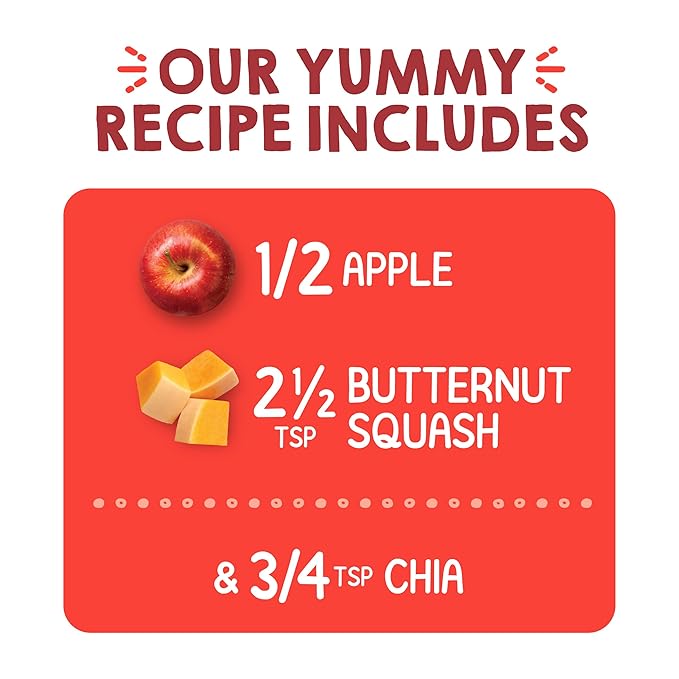 HAPPYTOT Organics Stage 4 Baby Food Pouches, Gluten Free, Vegan Snack, SuperFoods Fruit & Veggie Puree, Apples, Butternut Squash & Chia, 4.22 Ounce (Pack of 16)