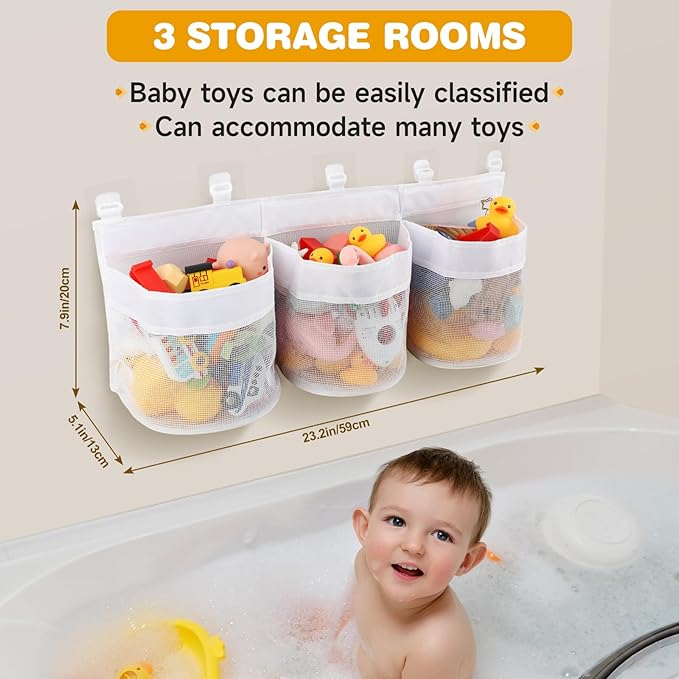 2 Pack Bath Toy Storage Bag, Bath Toy Hanging Organizer Net, Bath Toy Mesh Bag, Storage and Sorting Of Toys, Ideal for Bathroom Organizer