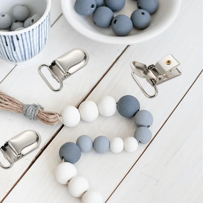 25 PCS Baby Girl Pacifier Metal Clip DIY Suspender Clips for Stroller Toy Straps Bibs Fasteners Supplies Garters Crafting Making Hardware Bulk (5-Styles, Silver)