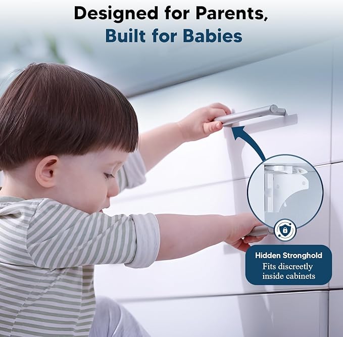 Blessimo® 12 Pack Magnetic Cabinet Locks Baby Proofing with 12 locks and 2 Keys - Child Locks For Kitchen, Cabinets and Drawers - 3M Adhesive Easy Installation
