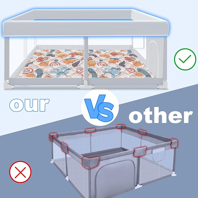 Baby Playpen with Mat, 65 x 50 Inch Play Pen Playards, Playpen for Babies and Toddlers, Baby Playard for Indoor & Outdoor Active Center Game Fence, Skin-Friendly Fabric and Soft Breathable Mesh