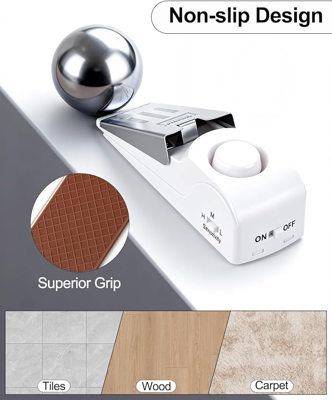 2 Pack Door Stop Alarm, Door Stopper with 120DB Security Alarm, Floor Wedge Door Stop Siren, Door Security Devices for Traveling, Apartment, Hotel and Home, White