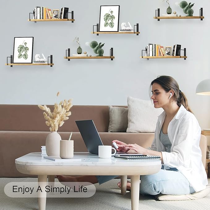 Floating Shelves, 24 Inches, Easy to Install, Wall Mounted, Set of 3, Rustic Wood for Décor, Storage for Living Room, Bathroom, Bedroom