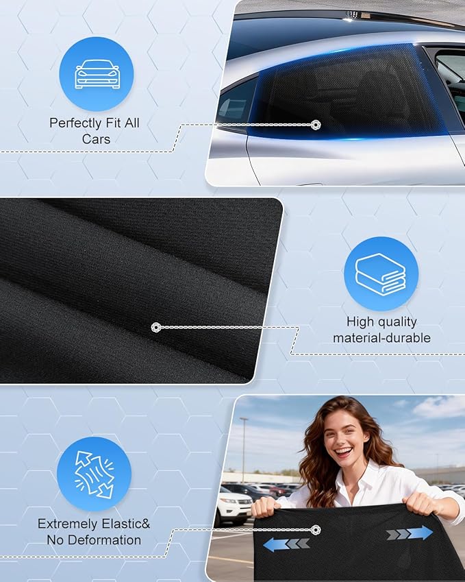 Car Window Shades(2 Pack)-Side Window Sun Shades, UV Protection Breathable Spandex Baby Window Covers, Universal Fit Most of Cars, Protect Privacy for Family (27.2"x39.8") Black