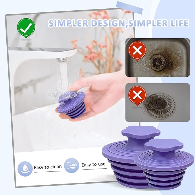 Bathtub Drain Stopper - 2 Pack Universal Shower Drain Cover & Sink Strainer, Tub Stopper Bathtub Drain for Bathroom, Tub, and Shower Drain - Easy Install Shower Drain (Purple)