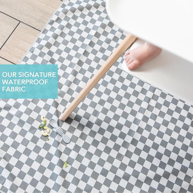 Bumkins Baby Splat Mat for Under High Chair, Babies Toddlers Eating Mess Mat, Waterproof Reusable Cloth for Arts and Crafts, Playtime for Kids, Floors or Tables, Fabric 42inx42in, Gray Check