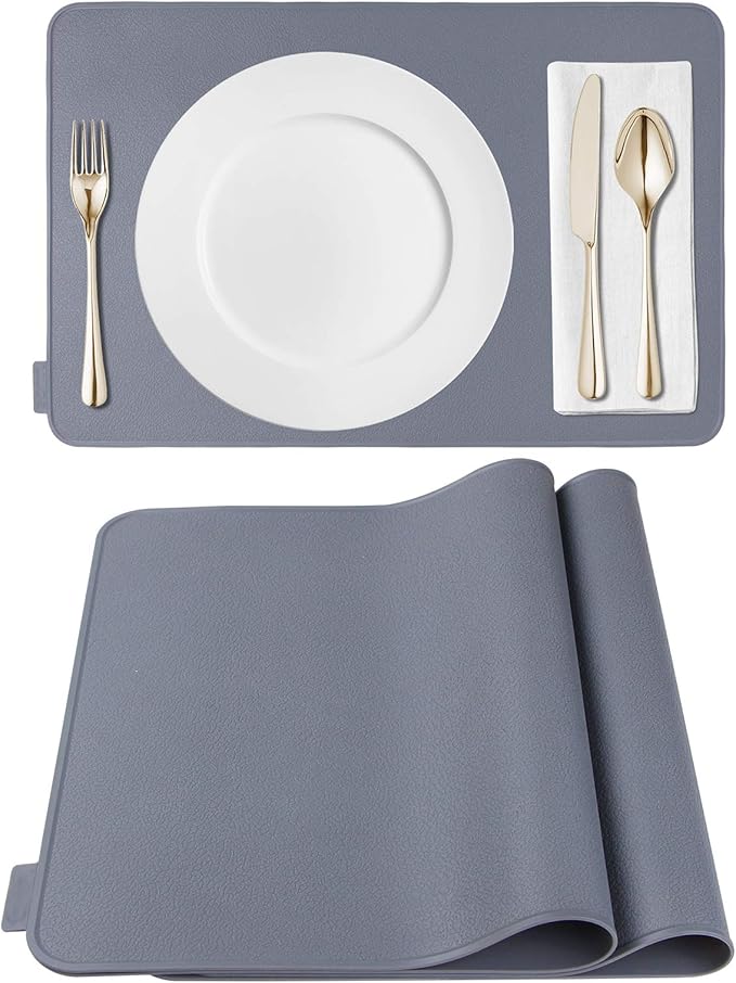 Kamehame Silicone Placemats, Placemats for Dining Table Set of 2 Non Slip Heat Resistant Table Mats 17.5 x 11.4 inch with Raised Edges