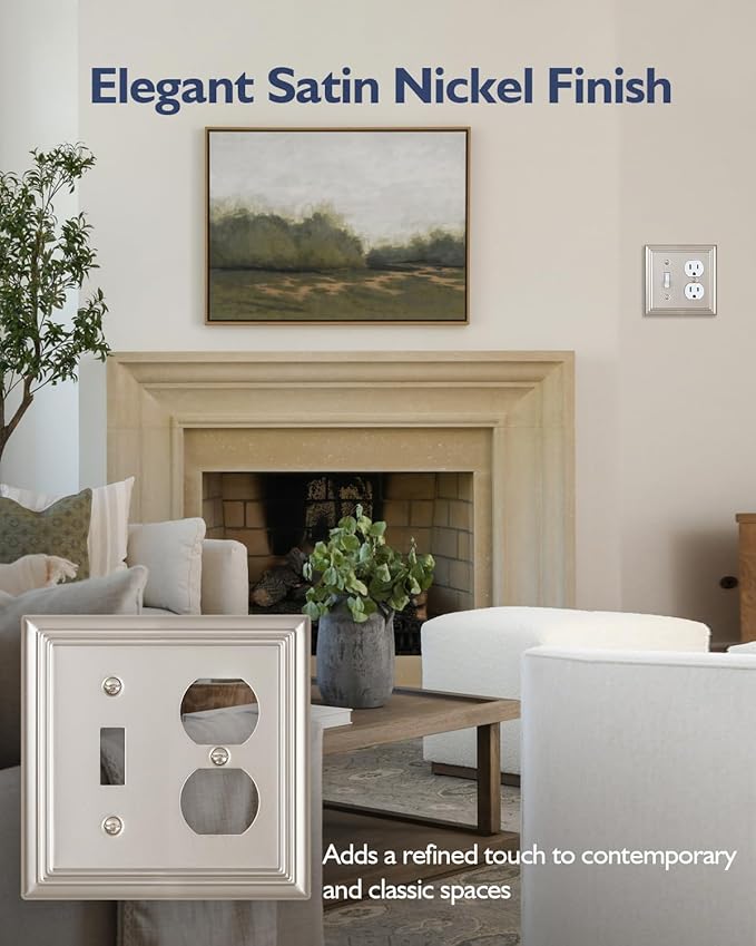 2-Pack Combination Toggle/Duplex Wall Plate, Wall Outlet Covers for Double Light Switches, Receptacle Outlet, Dimmer Switch, Satin Nickel Finish, Midsize, A031 Series
