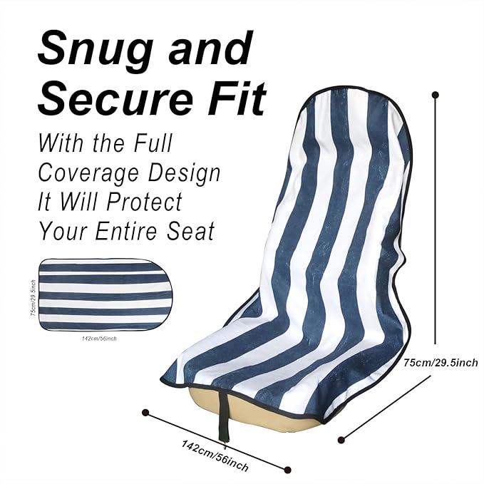 LoyaGour Car Seat Cover Protector Front Seats,for Gym Workout,Running,Swimming,Beach and Hiking,Waterproof Sweat Towel Bucket Seat Covers for Cars SUV Trucks (Blue Stripe, 2Pcs)