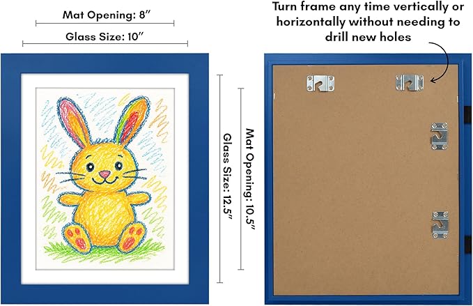 Americanflat Kids Artwork Frame Changeable (Sapphire Blue) - Magnetic Door Holds 100 Art Pieces - 8.5x11 Letter Size Display with Mat or 10x12.5 Without Mat - My Mini Masterpiece