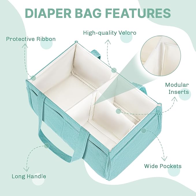 Baby Diaper Caddy Organizer - Portable Nursery Storage Basket for Newborn Essentials, Foldable Diaper Bag Organizer for Baby Shower Gifts and Registry Must-Haves, Car Organizer with Dividers (Blue)