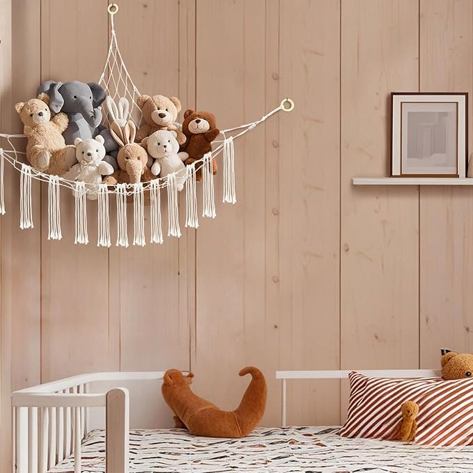 59 x 47 inches Stuffed Animal Hammock Corner Net, Plushie Net for Stuffed Animals Corner Large, Cotton Hammock Holder for Home, Room, Wall, Bedroom Decor (White)