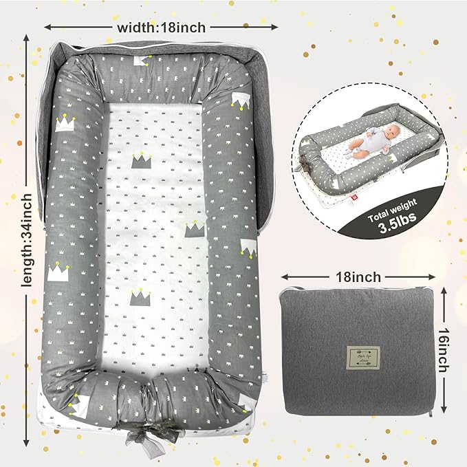 UGRASEA Baby Lounger, Foldable Portable Infant Lounger, Soft Breathable Baby Nest Cover, Suitable for 0-24 Months Newborn Baby Lounger,Home Travel Dual-Purpose Baby Nest(Grey)