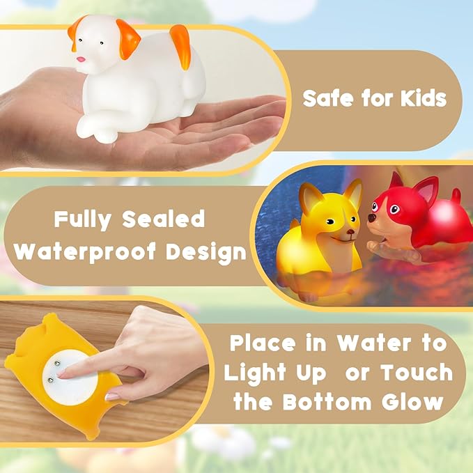 VIBOYLAR Bath Toys for Toddlers 1-3: 6 PCS Light-Up Dog Bath Toy Set, Baby Bath Toys, Bathtub Pool Bath Toy for Kids, Christmas Birthday Gifts for Boys & Girls Ages 1 2 3+ Years Old