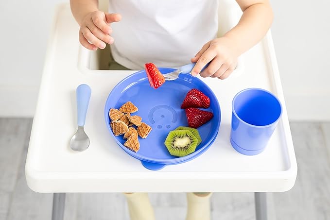 Ubbi Toddler Stainless Steel Fork & Spoon Set, 4-Pack – Silicone Easy-Grip Handles, Kids Self-Feeding Utensils, Baby-Led Weaning Essentials, Dishwasher Safe, Polaris Blue & Sugar Snap Green