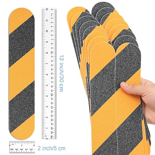 Anti Slip Tape, 16pcs Non Slip Pre-Cut Strips, Treads Safety Non Skid Adhesive Strips for Ladder, Step Stool and Stair (2" x 12", Black/Yellow)