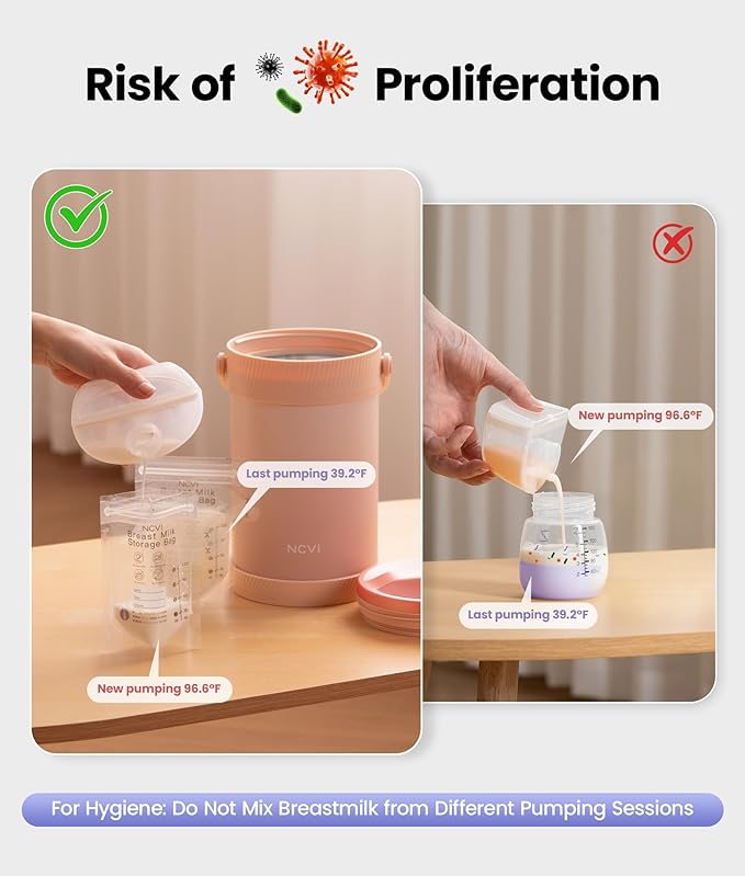 NCVI Portable Breast Milk Chiller Thermos Bottle(Wide-Mouth), Stainless Steel Baby Milk Cooler for Travel Work, Refrigerated Milk Freezer with Gel Tube Suitable for Milk Storage Bags, Pink 20fl oz