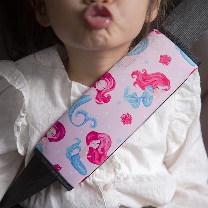 YR Seat Belt Cover for Kids, Soft Comfort Seat Belt Cushion for Children, Cute Cartoon Pattern Car Seat Belt Pads Cover for Girls and Boys, 1 Pack, Mermaid
