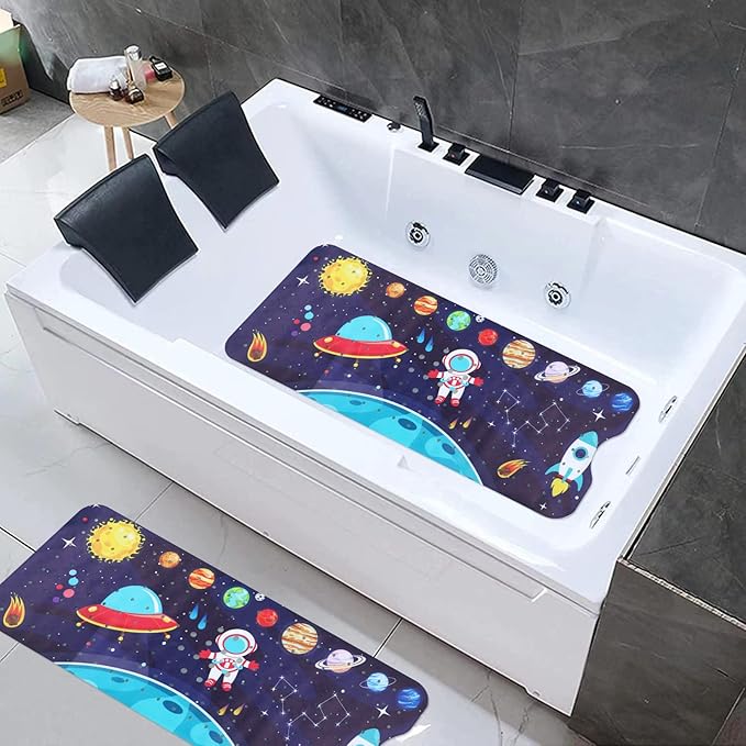 Tubozadi Bathtub Mat Kids Baby Non Slip Shower Mat 40X16 Inch Extra Long Toddler Anti Slip Bath Mats for tub Mat with Suction Cups and Drain Holes,Sky